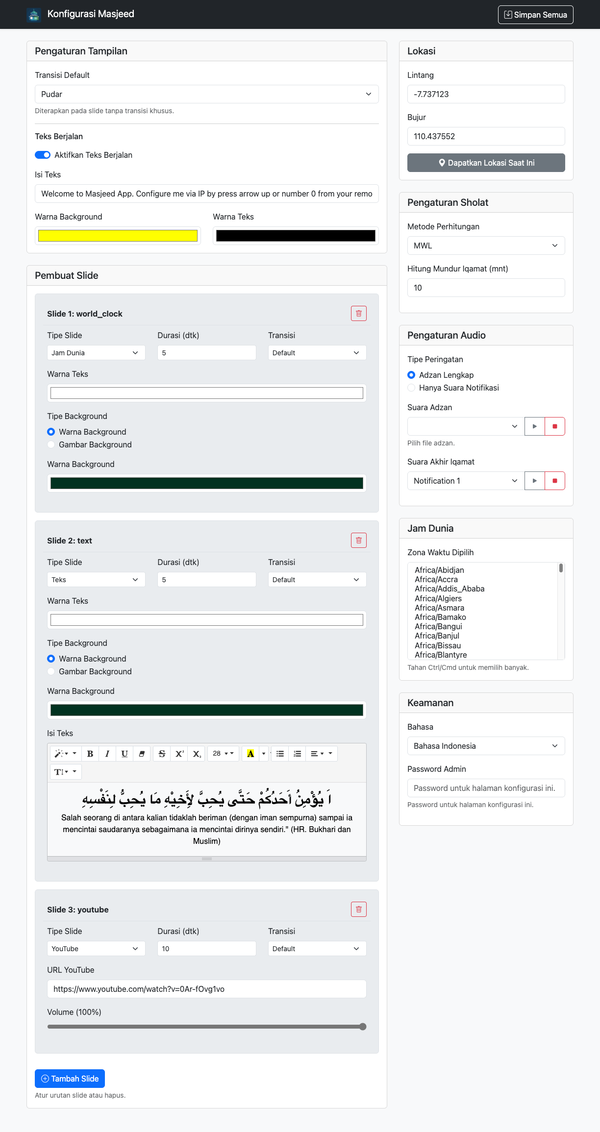 Configuration Page